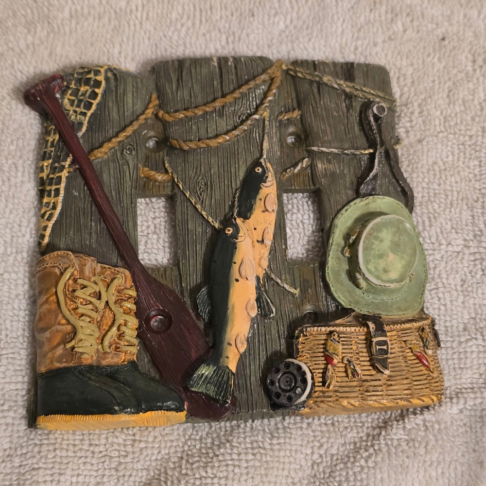 Unbranded Fishing Double Toggle Switch Plate Unisex OS Multicolor Resin Lodge - Picture 2 of 3